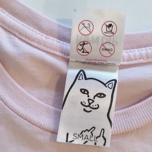 RipnDip NWOT Lord Nermal Baby Pink T-shirt Pocketed Bad Kitty Cap Sleeve Small - Picture 13 of 16